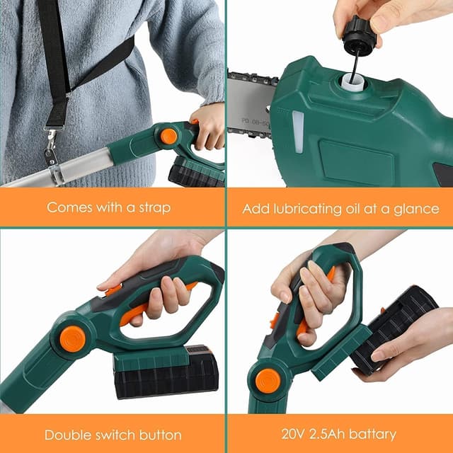 Detalle de Cordless Pole Pruner 20V Li-ion Telescopic Pole Saw with 2.5Ah Battery, 200mm Blade and 5m/s Chain Speed