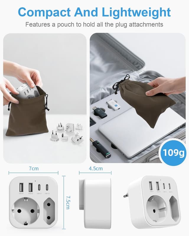 Detalle 2 de Universal Reiseadapter 6‑in‑1 mit 2 USB‑A & 2 USB‑C 🌍