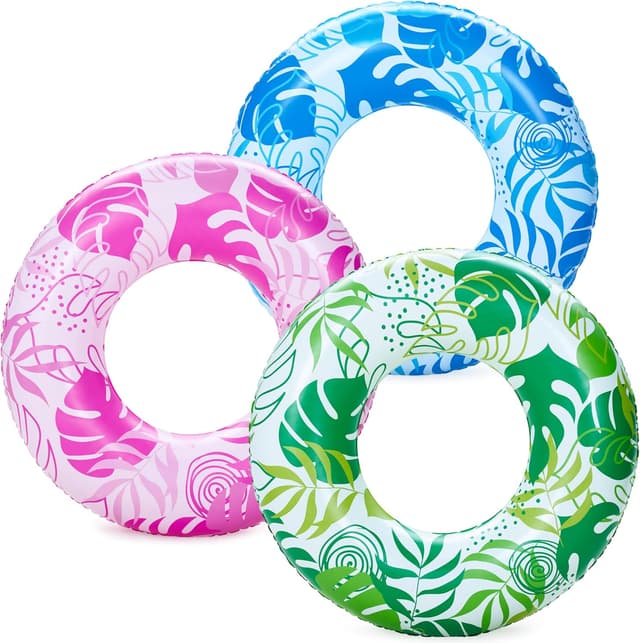 Detalle de JOYIN Pool Inflatable Swimming Rings 82.5cm (3 Pack) – Tropical Leaf, Donut & Fruit-style float rings for kids and adults