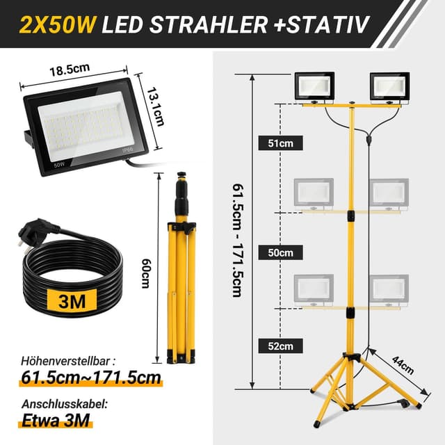 Thumbnail 1 de Eikuavons LED Baustrahler 2 x 50W 5000 lm