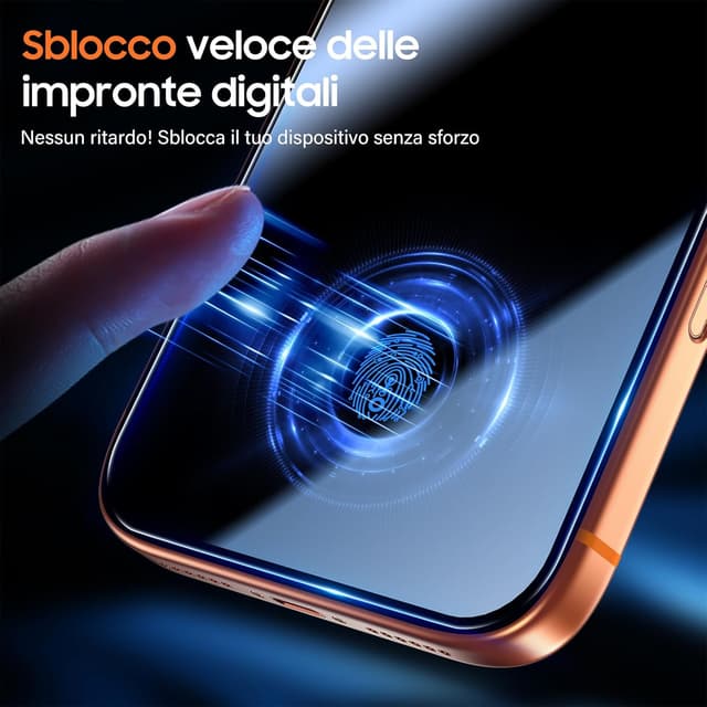 Detalle de UniqueMe per iPhone 17 Pro: pellicola privacy in vetro temperato 3D, 2 pezzi (anti-spia, anti-impronte)