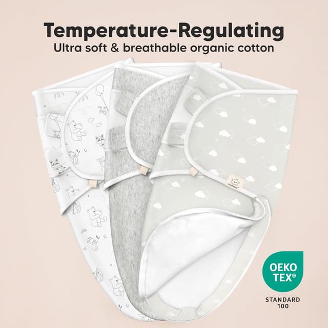 Detalle de KeaBabies Soothe Zippy Baby Swaddle Sleep Sacks (Aspire) — 3-Pack Newborn 0–3 Months with Zipper