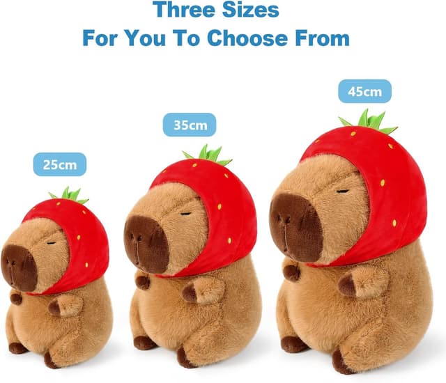 Detalle 2 de shownicer Plüschtier Capybara Erdbeere – Kuscheltier & Wurfkissen, 35 cm