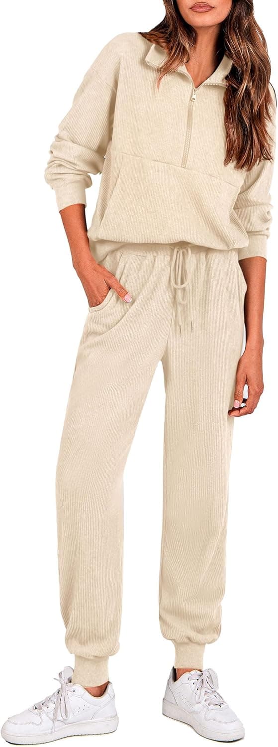 Detalle de PRETTYGARDEN Women’s Fall 2-Piece Lounge Set (Half-Zip Sweatshirt + Drawstring Joggers)