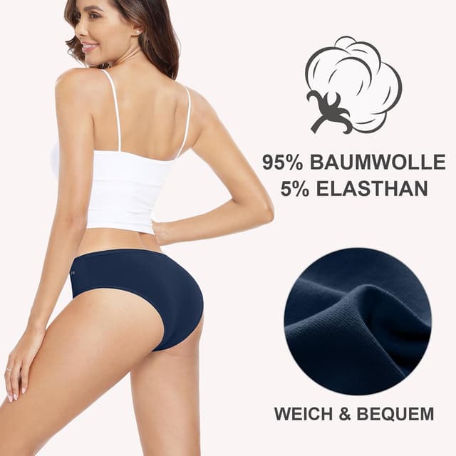 Detalle de Anqier Damen-Unterhosen im 6er-Pack aus Baumwolle (Atmungsaktiv, ohne Etikett)