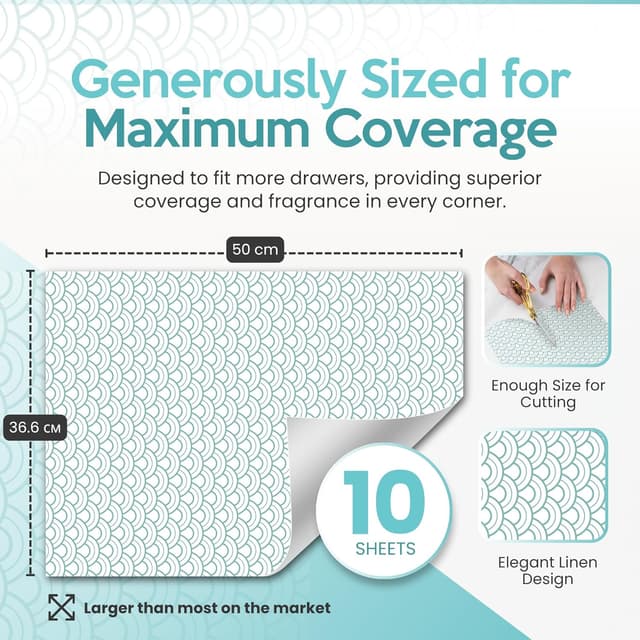 Detalle de Fresh Linen Scented Drawer Liners (10 Large Sheets) – Non-adhesive drawer fresheners for wardrobes and shelves