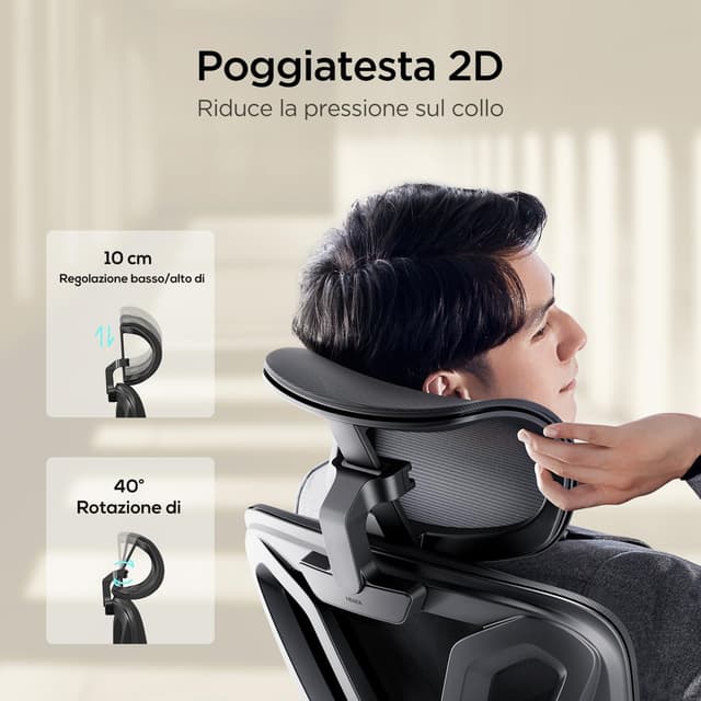 Detalle de Hbada P5 sedia da ufficio ergonomica con poggiatesta regolabile e supporto lombare