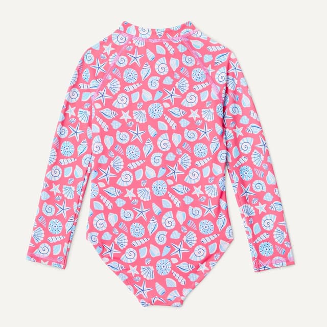 Detalle de Amazon Essentials Girl’s Rash Guard One-Piece Swimsuit (long-sleeve, centre-front zip)