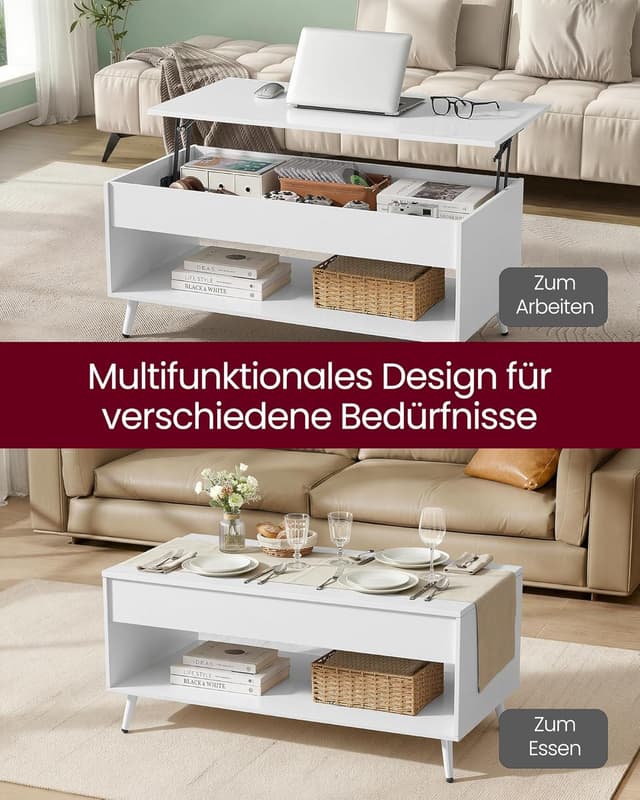 Detalle 2 de VASAGLE höhenverstellbarer Couchtisch mit Gaszylinder und Stauraum LCT267WE01