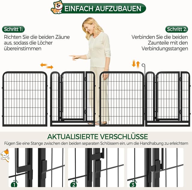 Detalle 2 de Yaheetech Welpenauslauf 80 cm hoch, 8-teilig faltbares Freilaufgehege mit automatischer Verriegelung
