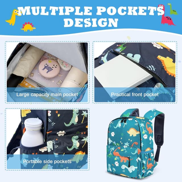 Detalle 2 de Aucuu sac à dos enfant pour maternelle motif dinosaures, léger et imperméable