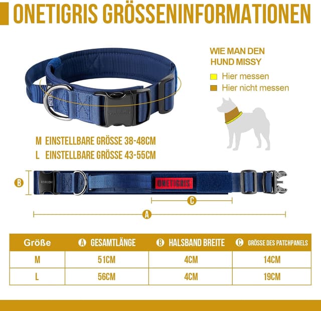 Detalle 2 de OneTigris collare per cani in nylon con fibbia in metallo (Blu, taglia M)