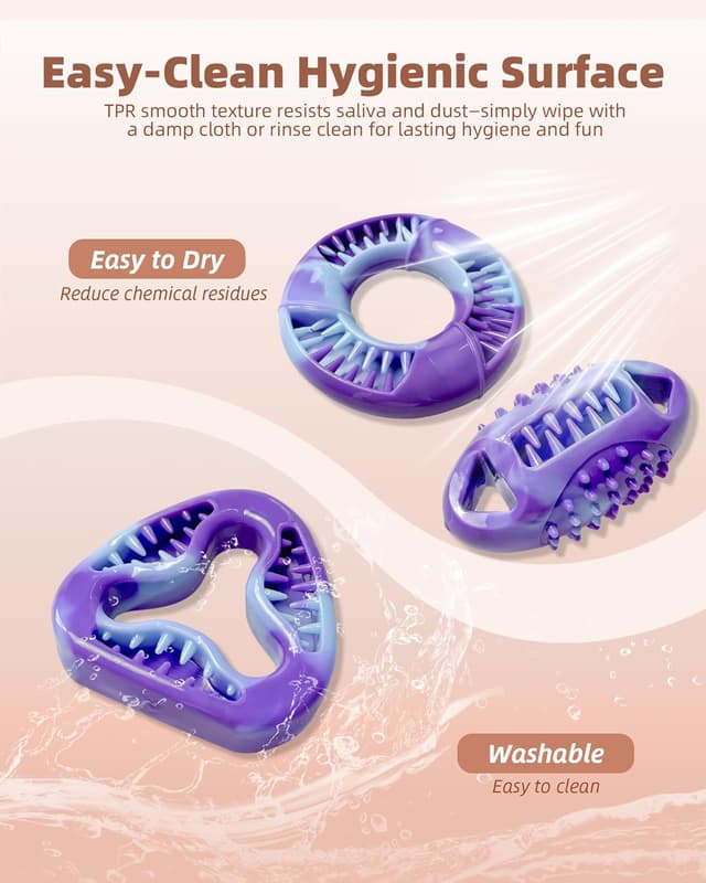 Detalle 2 de ETIALURE Purple Puppy Chew Toys (3-Piece Set) – Rubber Interactive Dental Chewers & Slow Feeder Treat Toy