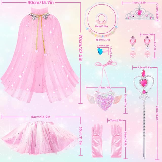Detalle 1 de Déguisement Princesse fille 3+ ans avec cape illuminée et couronne (3 à 8 ans) – ensemble jeu de rôle lumineux