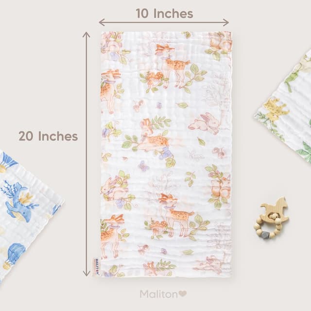 Detalle 2 de Maliton 6-Pack Muslin Burp Cloths (Lion & Whale Collection) – 100% Cotton Muslin Cloths, 50 x 25cm