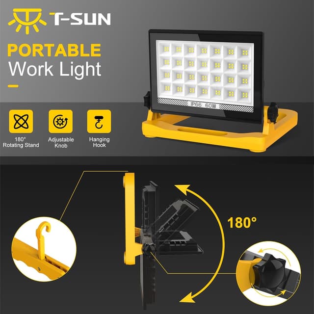 Detalle 2 de T-SUN Projecteur LED Chantier 60W 6000K IP66 portable à 3 modes