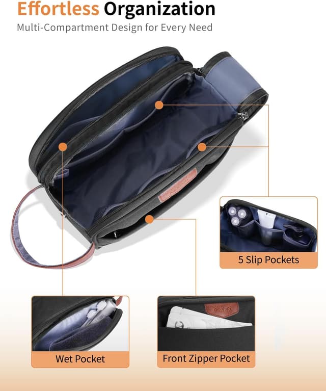 Detalle de ECOHUB Wash Bag for Men – Water-Resistant Travel Toiletry Bag with Wet Pocket (Black)