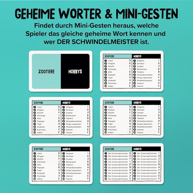 Detalle 1 de Gamely Der Schwindelmeister – witziges Partyspiel Kartenspiel