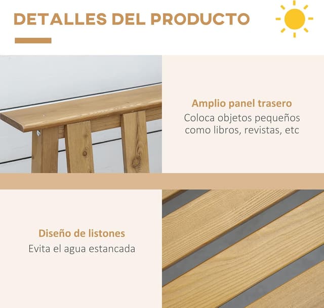 Thumbnail 5 de Outsunny Banco 3 plazas jardín 144x60x77 cm