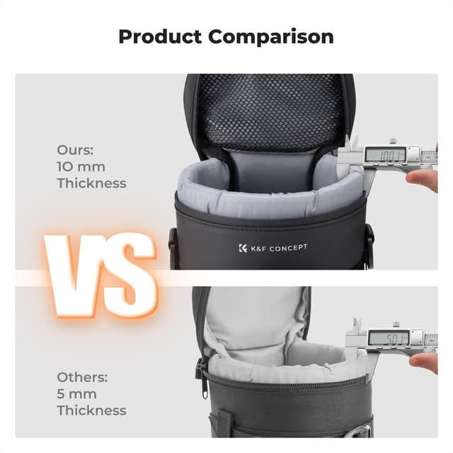 Detalle de K&F CONCEPT Objektivtasche wasserdicht mit gepolstertem Futter und Riemen – passend für Objektive bis 8×14 cm (M)