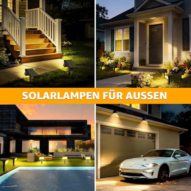 Thumbnail 6 de Ollny 4er-Set 60-LED Solarstrahler für außen (3000K, IP65, 3 Modi) – Dusk to Dawn