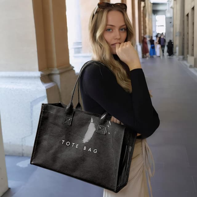 Detalle de KALIDI PVC Tote Bag with Kraft Paper Look, Top Handle Work Handbag