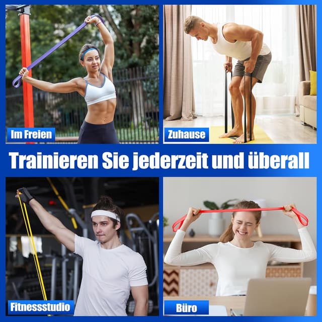 Detalle 2 de Fokky Fitnessbänder Resistance Bands Set mit 4 Stufen, Türanker & Griffen für Stretching, Yoga und Klimmzüge