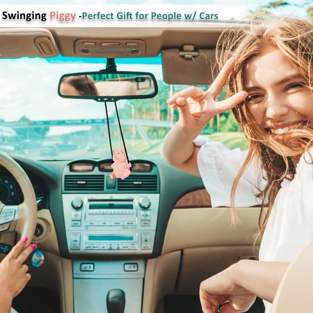 Detalle 2 de VIPbuy handgefertigtes Holz-Schaukel-Schweinchen als Autoanhänger fürs Rückspiegel-Dekor