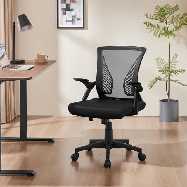 Detalle de Yaheetech sedia da ufficio ergonomica con schienale in rete, lombare e braccioli ribaltabili (a ruote) nero