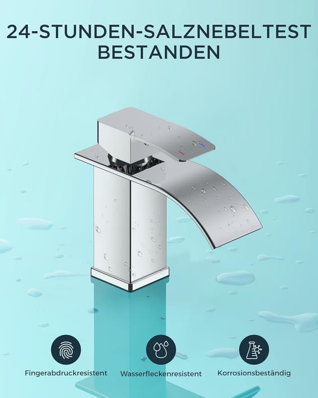 Detalle 1 de FORIOUS Wasserfall Waschtischarmatur Chrom 80 mm