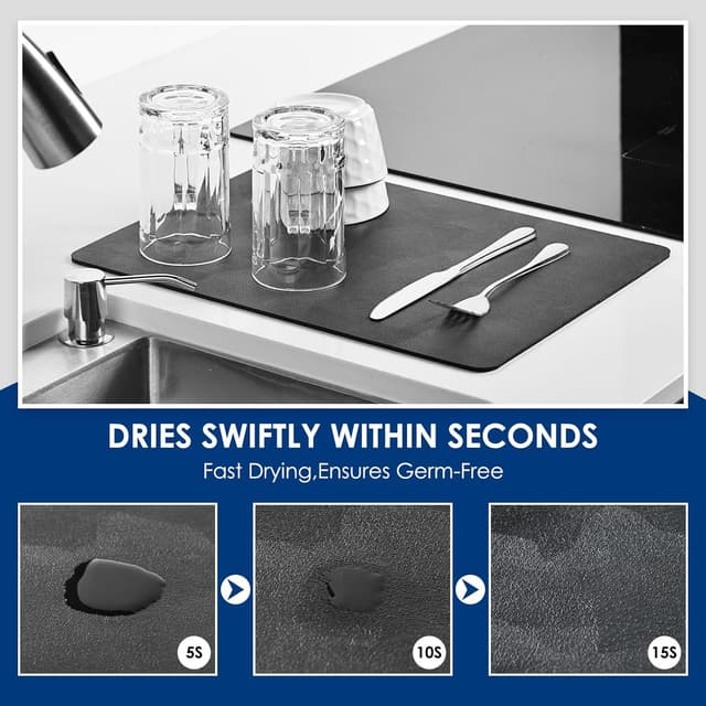 Detalle 2 de KitchenRaku tappetino per macchina caffè 40x50 cm: scolapiatti assorbente da cucina (nero)