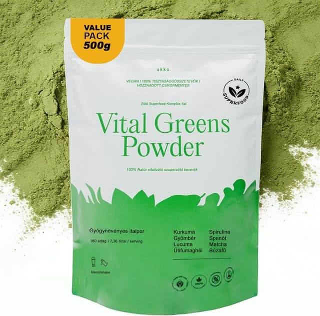 Detalle de UKKO Vital Greens 500 g Superfood-Pulver mit Spirulina, Matcha und Weizengras