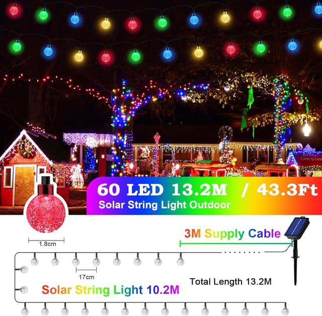 Detalle 2 de Realky Lichterkette Außen Solar Wetterfest mit 60 LED, 13,2 m und 8 Modi (IP65)