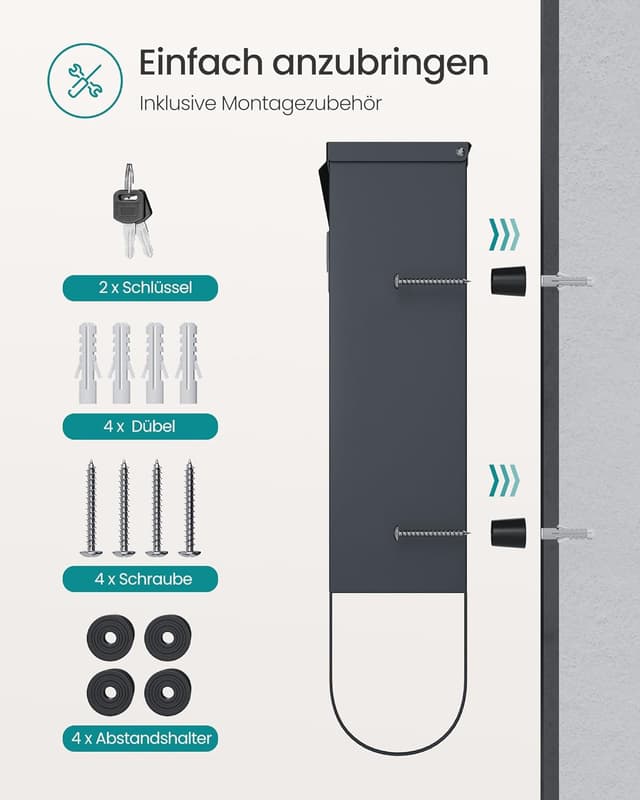 Thumbnail 6 de SONGMICS GMB120G01 Briefkasten 11 x 37 x 37 cm 📮