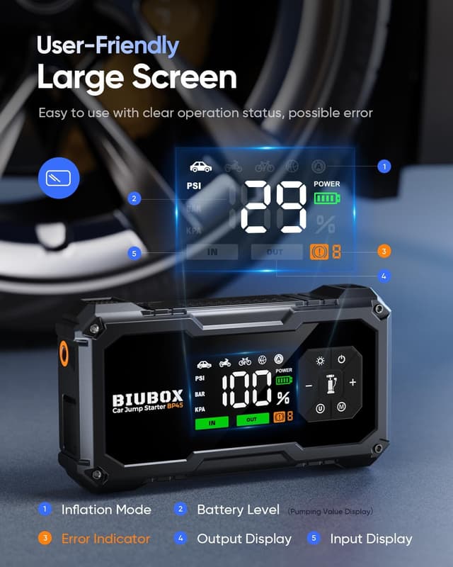 Detalle de BiuBox 8500A jump starter with air