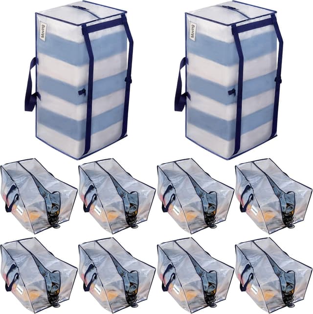 Detalle de VENO 10-Pack Heavy-Duty Extra Large Moving Bags with Backpack Straps (Clear)