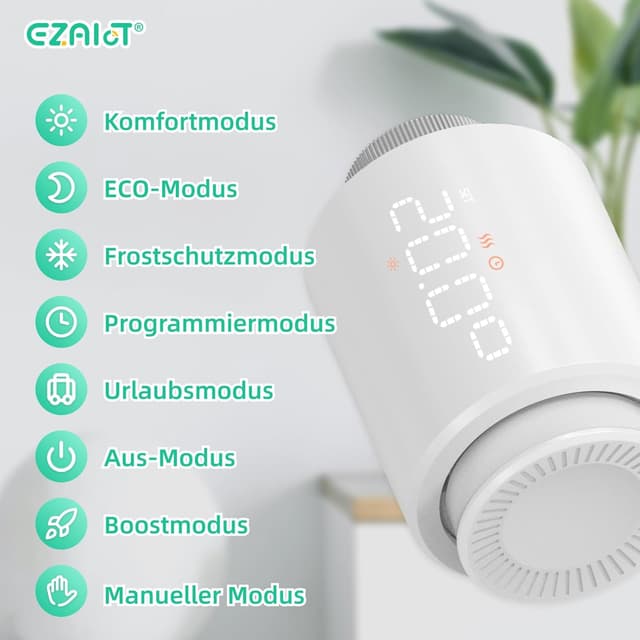 Detalle de ezAIoT Smart Heizkörperthermostat WLAN/TRV Zigbee Tuya Kit (EZ-ZB2W-G01) mit Hub für App-Steuerung