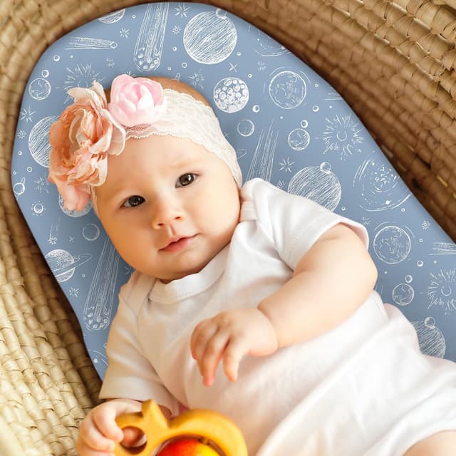 Detalle 2 de Unnivoll Moses Basket Sheets 3 Pack (Super Soft & Breathable) – Fitted Pram Sheet Set, Gray Green Constellation