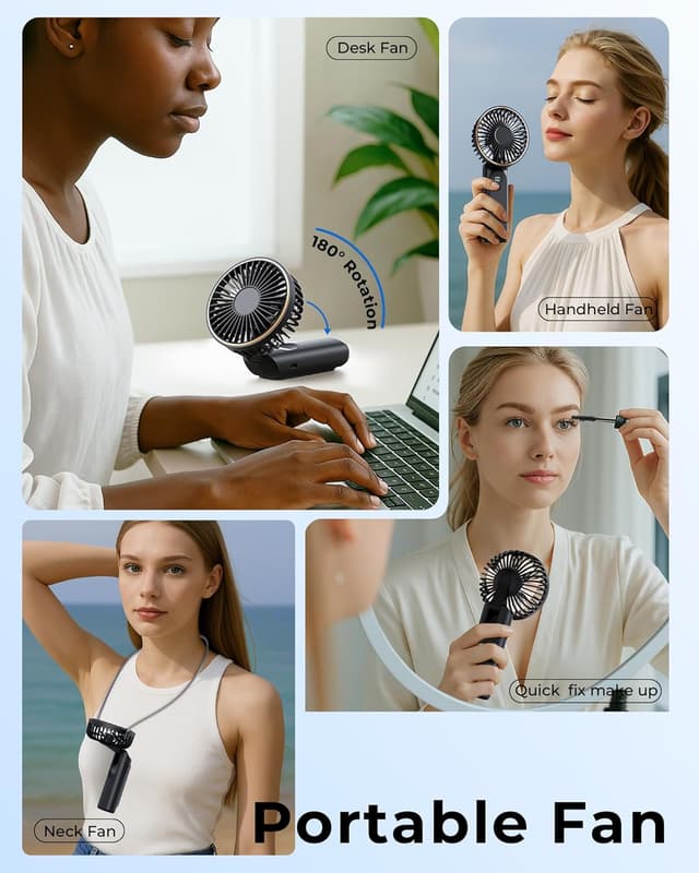 Thumbnail 6 de TUNISE TUNISE Portable Handheld Fan (Rechargeable, 4000mAh, 6 Speeds, Quiet Under 15 dB) with Real-Time Battery Display