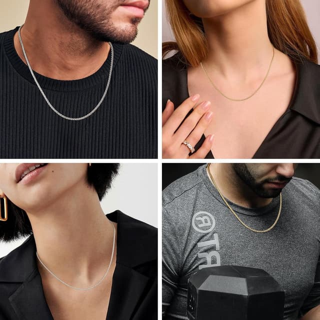 Thumbnail 6 de KRKC&CO Goldkette/Wheat Rope Kordelkette Herren – Edelstahl, goldbeschichtet, fein (ca. 3,0 mm) mit Karabinerverschluss