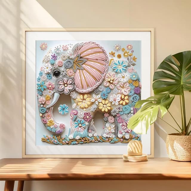 Detalle de DIADAY DIY Elephant 5D Diamond Painting Kit (Special Shape) – 12 x 12 Inch Crystal Rhinestones Set