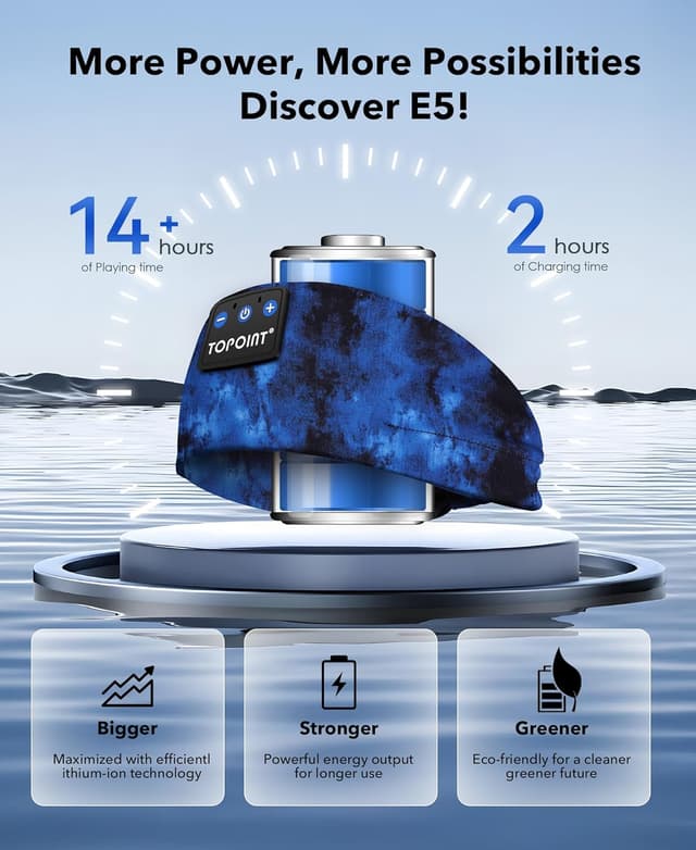 Detalle 2 de TOPOINT Sleep Headphones Headband with Bluetooth 5.4 – sweatproof, ultra-thin stereo speakers