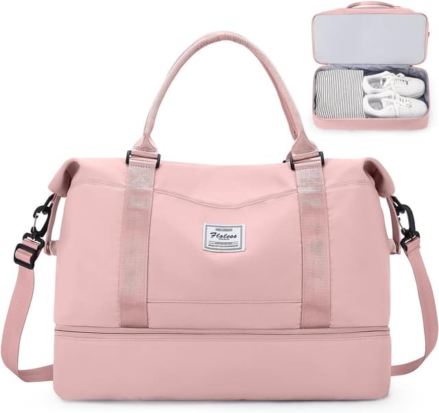 Detalle de N3-Rosa Groß Reisetasche Damen Handgepäck Weekender Bag mit Schuhfach, Nassfach und Trolley-Hülle (50 l)
