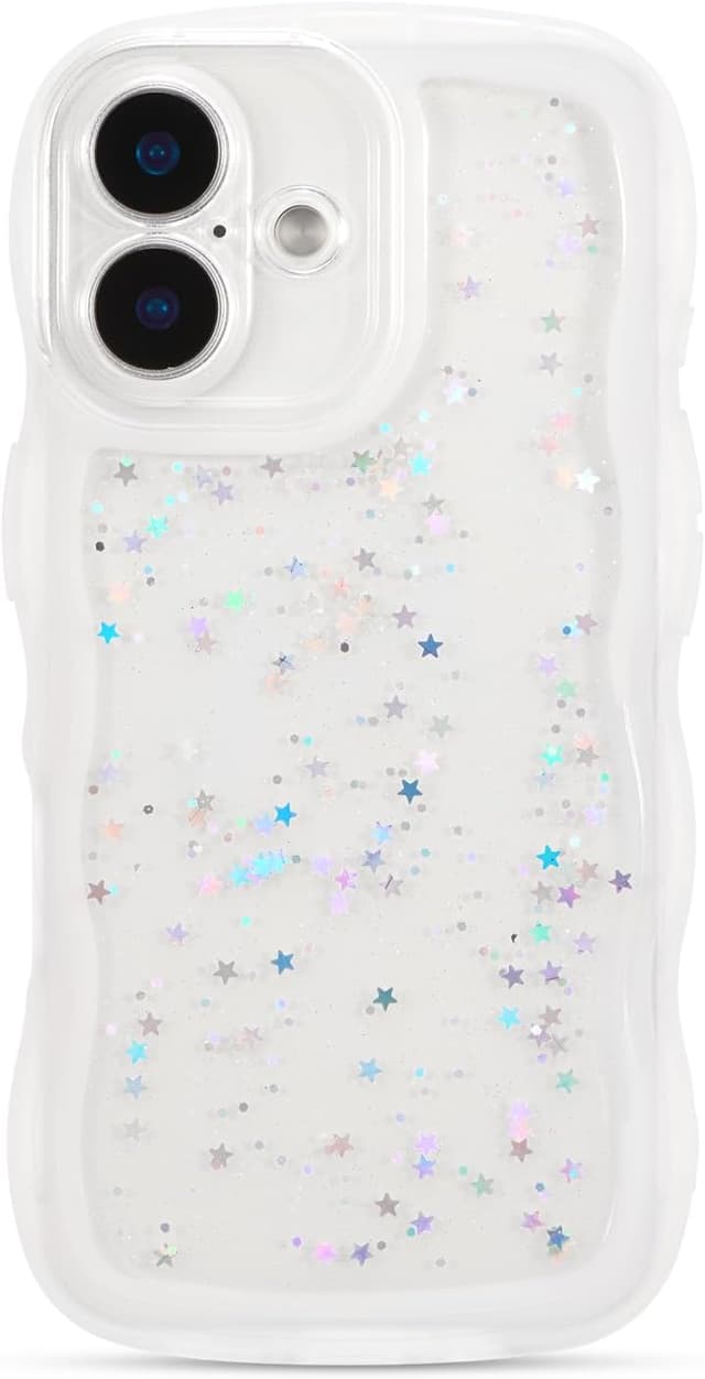 Detalle de ZTOFERA Handyhülle für iPhone 16 Plus – weiche transparente TPU-Hülle mit Wellenrahmen und Sternen