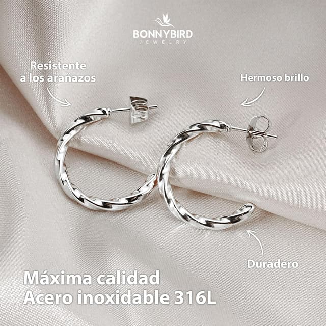 Detalle 2 de BONNYBIRD Pendientes de Acero 316L resistentes al agua