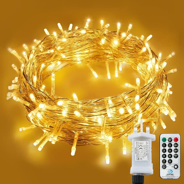 Detalle de LITYBY Plug-in Waterproof Fairy Lights (15m/49ft, 120 LEDs) with Remote, 8 Modes – Warm White