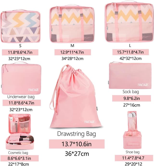 Detalle 2 de BAGAIL Packwürfel Set 8-teilig für Reisen