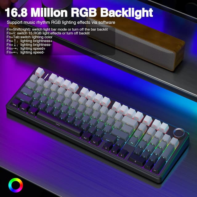 Detalle de AULA F99 Pro Wireless Mechanical Keyboard (Knob, Tri-Mode BT5.0/USB-C/2.4GHz, Hot-Swappable, PBT)