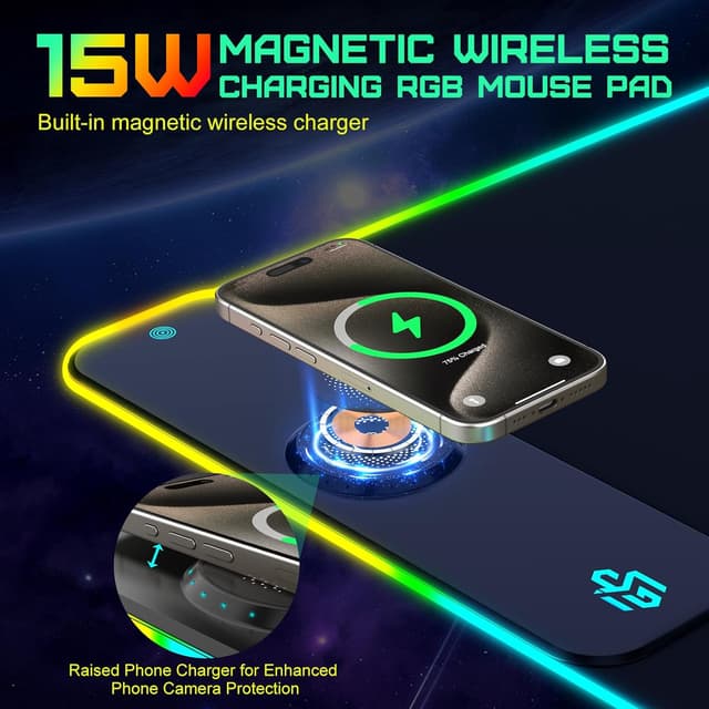 Detalle 2 de RGB Gaming Mauspad 15W Qi 900x400