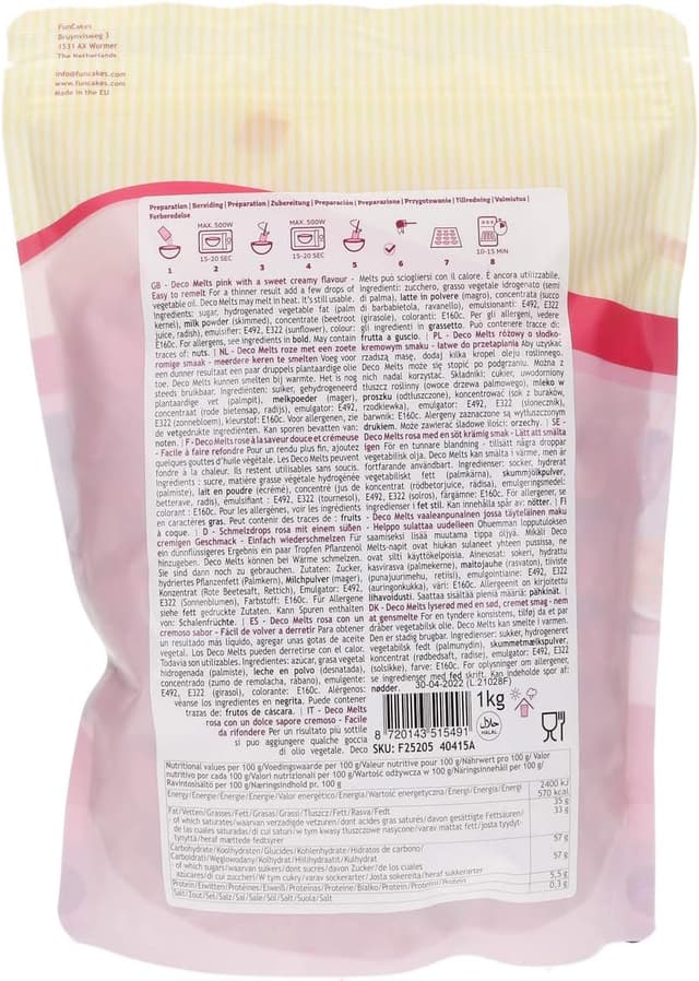 Detalle 2 de FunCakes Deco Melts Rosa 1000 g 🍬 Sin AZO